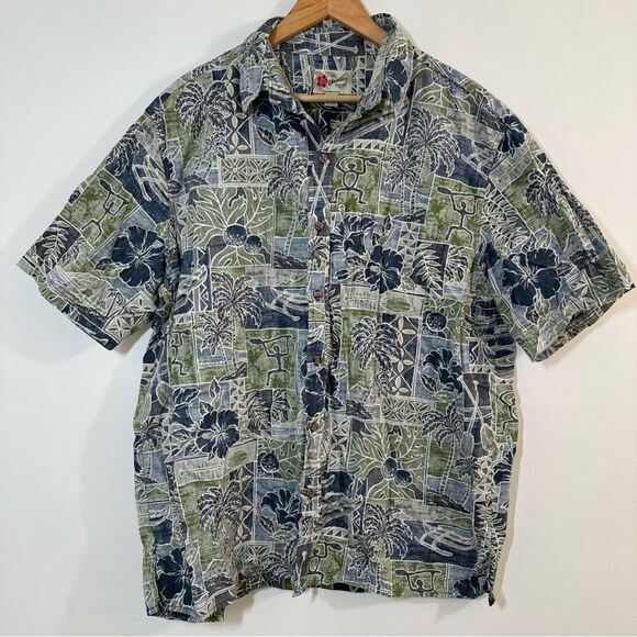 Hilo Hattie Shirt Men XL Green Floral Hawaiian Inside Out Print Theme Vacation - Picture 1 of 8